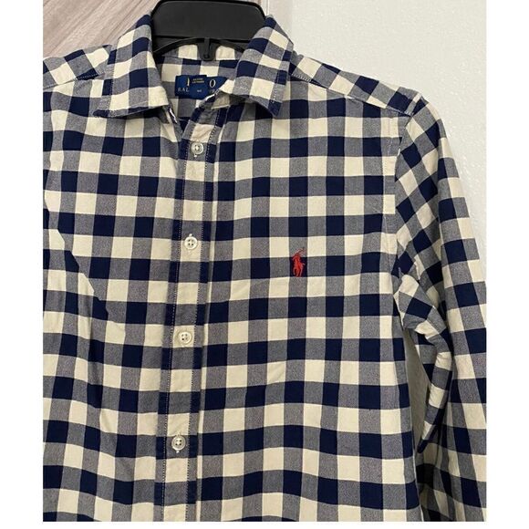 Polo Ralph Lauren blue and cream checked button up boys - Picture 2 of 5